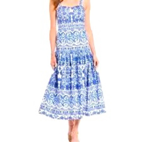 Antonio Melani,Stunning Blue & White Iconic Majolica Print Midi Dress EUC Size 2 - Picture 3 of 9